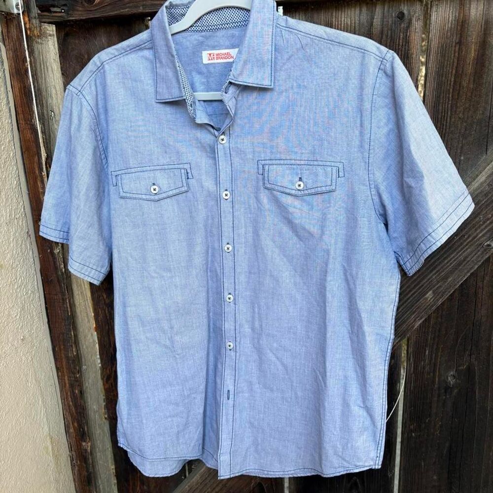 Michael Brandon short-sleeve button-down chambray shirt M